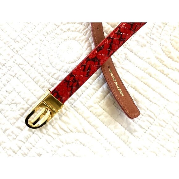 Red Genuine Snake Skin  leather Belt Gold Buckle Adjustable size M/L main image 8